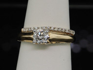 Round Diamond Solitaire Engagement Ring Yellow Gold Wedding Band Set 0.76 Ct.