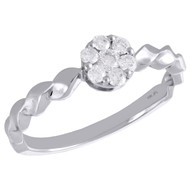 10K White Gold Diamond Flower Cluster w/ Braided Shank Right Hand Ring 1/4 Ct.