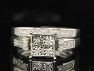 Ladies 10K White Gold Fanook Diamond Engagement Ring Bridal Set Wedding Band