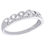 10K White Gold Bezel Set Diamond Chain Link Right Hand Cocktail Ring 1/12 Ct.