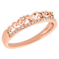 10K Rose Gold Scattered Diamond Filigree Stackable Right Hand Ring 1/12 Ct.