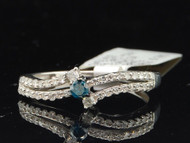 Blue Solitaire Diamond Engagement Ring .925 Sterling Silver Round Cut 0.34 Ct