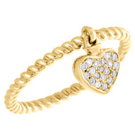 10K Yellow Gold Round Diamond Dangling Heart Braided Right Hand Ring 1/10 Ct.
