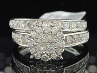 Ladies 14K White Gold Diamond Engagement Ring Halo Set Wedding Band Bridal Set
