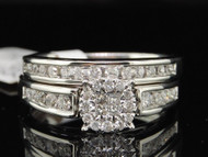 14K White Gold Princess Round Diamond Wedding Bridal Set Engagement Ring 1/2 CT.
