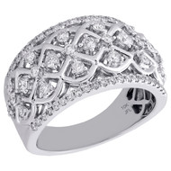 10K White Gold Ladies Diamond Designer Checkered Right Hand Cocktail Ring 3/4 Ct