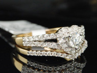 14K Yellow Gold Diamond Heart Engagement Ring Bridal Set 0.76 Ct.