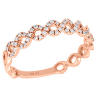 10K Rose Gold Pave Set Diamond Open Circle Stackable Right Hand Ring 1/5 Ct.