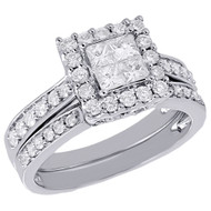 Quad Princess Diamond Wedding Bridal Set 14K White Gold Engagement Ring 1 Ct.