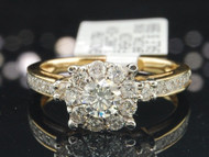 Solitaire Diamond Halo Engagement Ring 14K Yellow Gold Round Cut 1 Ct