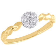 10K Yellow Gold Diamond Flower Cluster w/ Braided Shank Right Hand Ring 1/4 Ct.