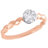 10K Rose Gold Diamond Flower Cluster w/ Braided Shank Right Hand Ring 1/4 Ct.