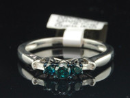 10k White Gold Round Cut Blue Diamond Three Stone Engagement Ring 0.27 Ct.