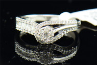 Diamond Flower Engagement Ring 10K White Gold Round & Baguette Cut 0.48 Ct