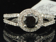 Ladies 10K White Gold 1.06 Ct Round Cut Black Solitaire Diamond Engagement Ring