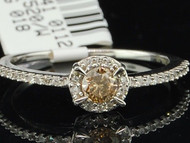 Ladies 10K White Gold Round Cut Brown Champagne Diamond Engagement Ring Wedding