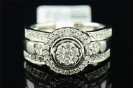 Diamond 3 Piece Bridal Set 14K White Gold Round Flower Design Engagement Ring
