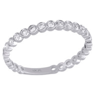10K White Gold Bezel Set Round Diamond Circle Stackable Right Hand Ring 1/5 Ct.
