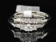 Ladies 10K White Gold Diamond 3 Stone Engagement Ring Bridal Set 0.37 Ct.