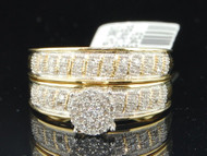 10K Ladies Yellow Gold Pave Flower Head Diamond Engagement Ring Bridal Set Band 0.22 Ct.
