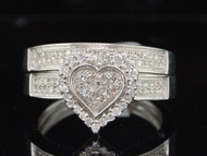 Diamond Heart Engagement Ring Ladies 10K White Gold round Pave Bridal Set 1/2 Ct