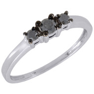 Black Diamond 3 Stone Engagement Ring 10K White Gold 0.27 Ct Round Cut