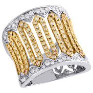 14K Two Tone Gold Round Diamond Rectangular Designer Right Hand Ring 1.5 Ct.