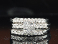 Diamond 3 Piece Wedding Bridal Set 14K White Gold Princess Cut Engagement Ring