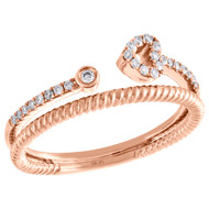 10K Rose Gold Diamond Bypass Heart Split Shank Stackable Cocktail Ring 1/6 Ct.
