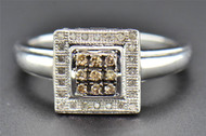 Brown Diamond Engagement Ring 10K White Gold Round Cut Square Halo 0.16 Ct
