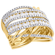 14K Yellow Gold Round Diamond Intertwined Bypass Right Hand Cocktail Ring 2.5 Ct