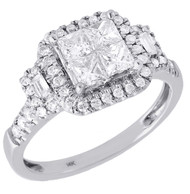Diamond Engagement Ring Ladies White Gold Princess Cut Square Halo Design 1 Tcw