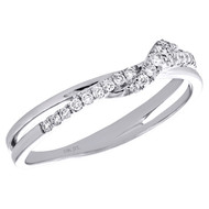 10K White Gold Round Diamond Cross Over Intertwined Stackable Ring 0.16 CT.