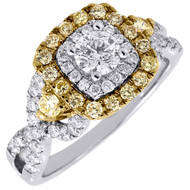 Yellow Diamond Square Halo Engagement Ring Ladies Wedding 14k White Gold 1.02 Ct