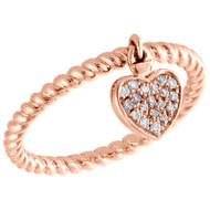10K Rose Gold Round Diamond Dangling Heart Braided Right Hand Ring 1/10 Ct.