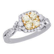 14K White Gold Natural Yellow Diamond Flower Set Bypass Engagement Ring 1 Ct.