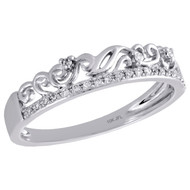 10K White Gold Scattered Diamond Filigree Stackable Right Hand Ring 1/12 Ct.