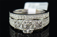 Diamond Wedding Ring Set 10K White Gold Round Flower Design Engagement 1.25 Tcw
