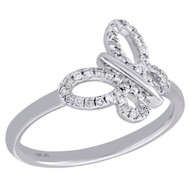 10K White Gold Ladies Round Diamond Butterfly Right Hand Cocktail Ring 0.17 Ct.