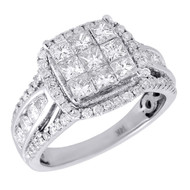 Diamond Engagement Ring 14K White Gold Princess Cut Square Halo Design 1.88 Tcw.