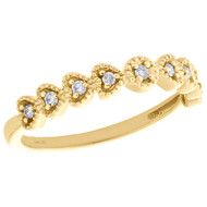 14K Yellow Gold Bezel Set Diamond Milgrain Edge Hearts Stackable Ring 0.10 CT.