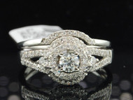 Ladies 14K White Gold Solitaire Diamond Engagement Ring Halo Set Bridal Set Band