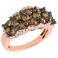 14K Rose Gold Brown Diamond Cluster Flowers Anniversary Band Cocktail Ring 2 Ct.