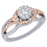 10K White Gold Genuine Round Cut Diamond Engagement Ring Split Shank Halo .55 Ct