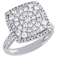 14K Two Tone Gold Diamond Cluster Square Ladies Right Hand Cocktail Ring 1.38 Ct