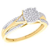 10K Yellow Gold Cluster Diamond Tier Split Shank Right Hand Cocktail Ring 1/6 Ct