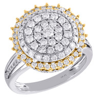 14K Two Tone Gold Diamond Cluster Flower Ladies Right Hand Cocktail Ring 1.50 Ct