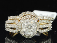Diamond Flower Halo Bridal Wedding Set Yellow Gold Engagement Ring 0.88 Ct.