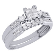 10K White Gold Princess Diamond Bridal Set Engagement Ring + Wedding Band 1/2 Ct