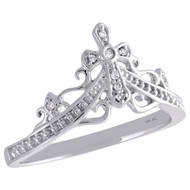 14K White Gold Diamond Cross w/ Queen's Crown Right Hand Cocktail Ring 1/20 Ct.